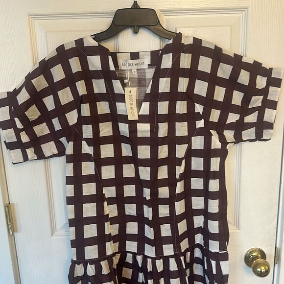 Brooke Wright Women Cotton Linen Sale Lucy Dress Maroon Buffalo Check Size Large - Picture 3 of 4